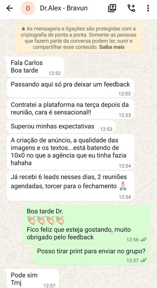Feedback do Dr. Alex, cliente Bravun